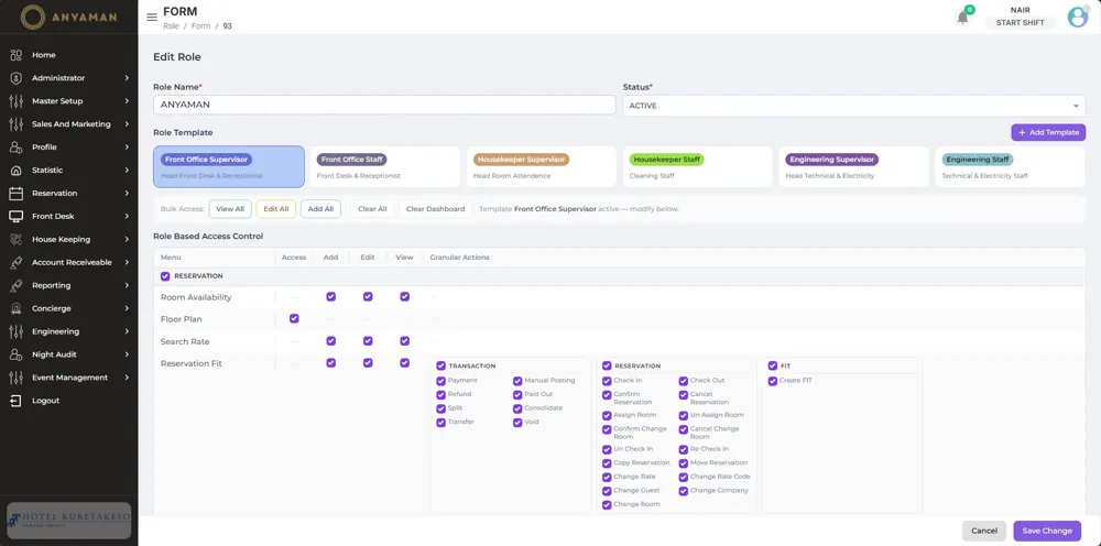Role management interface